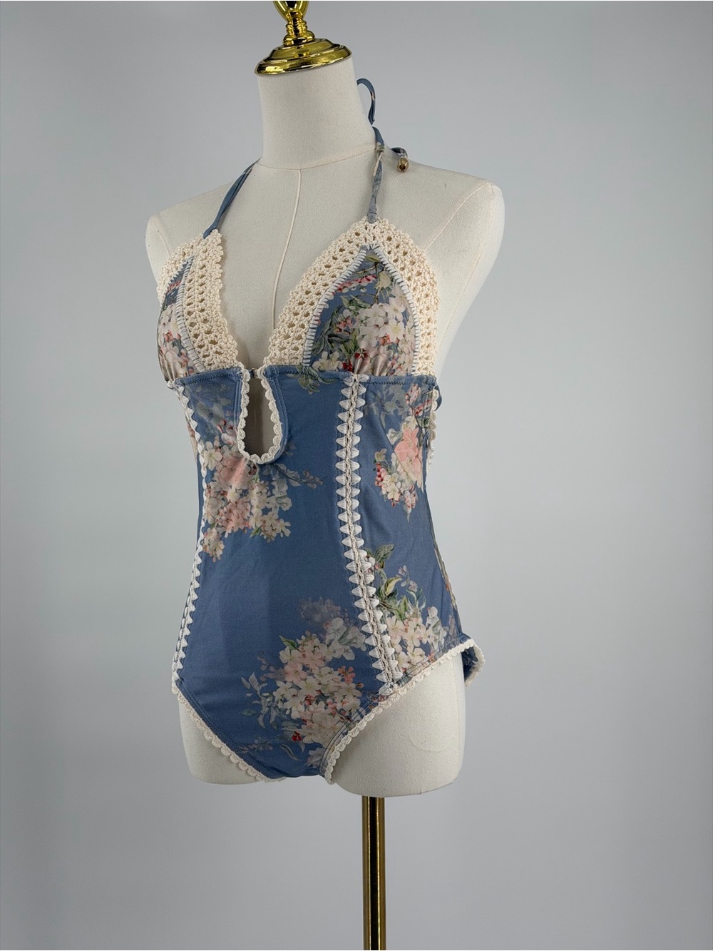 🆕 ZIMMERMANN 🧿 NWT Cascadian Crochet Keyhole Cutout Swimsuit, Blue - Sz 3 US10 - Picture 9 of 14